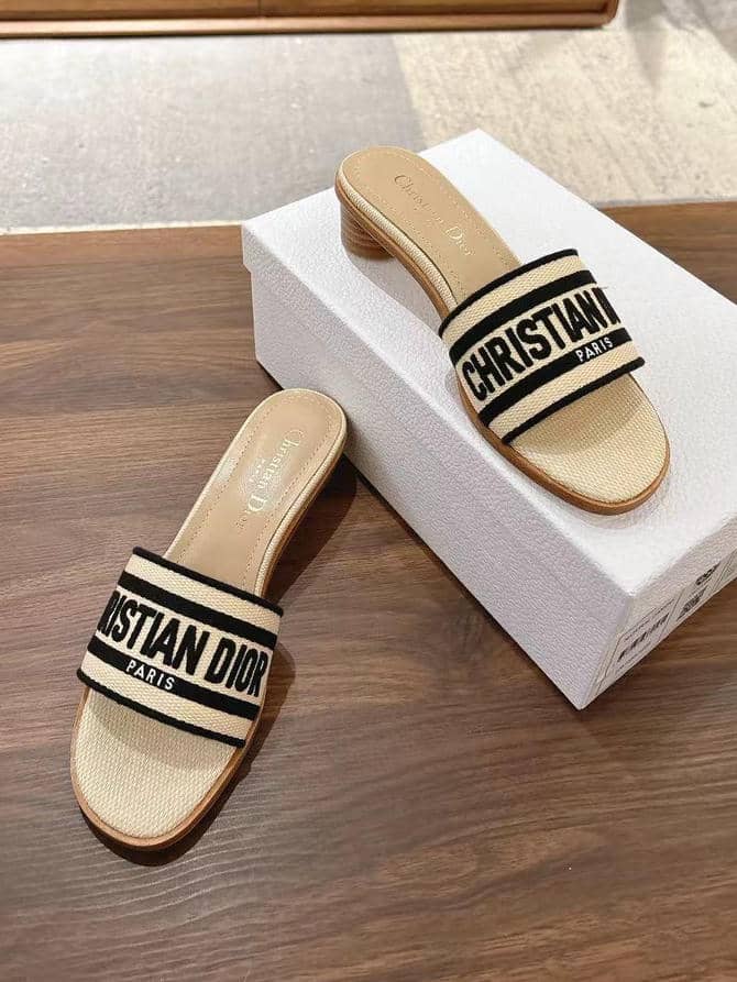 Dior Dway striped embroidered slide sandals, with heel-3